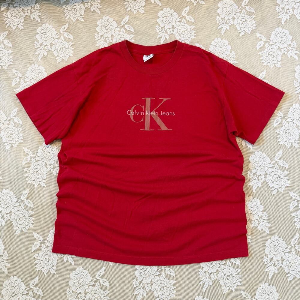 Vintage Calvin Klein Jeans CK Logo Tee Red S/M